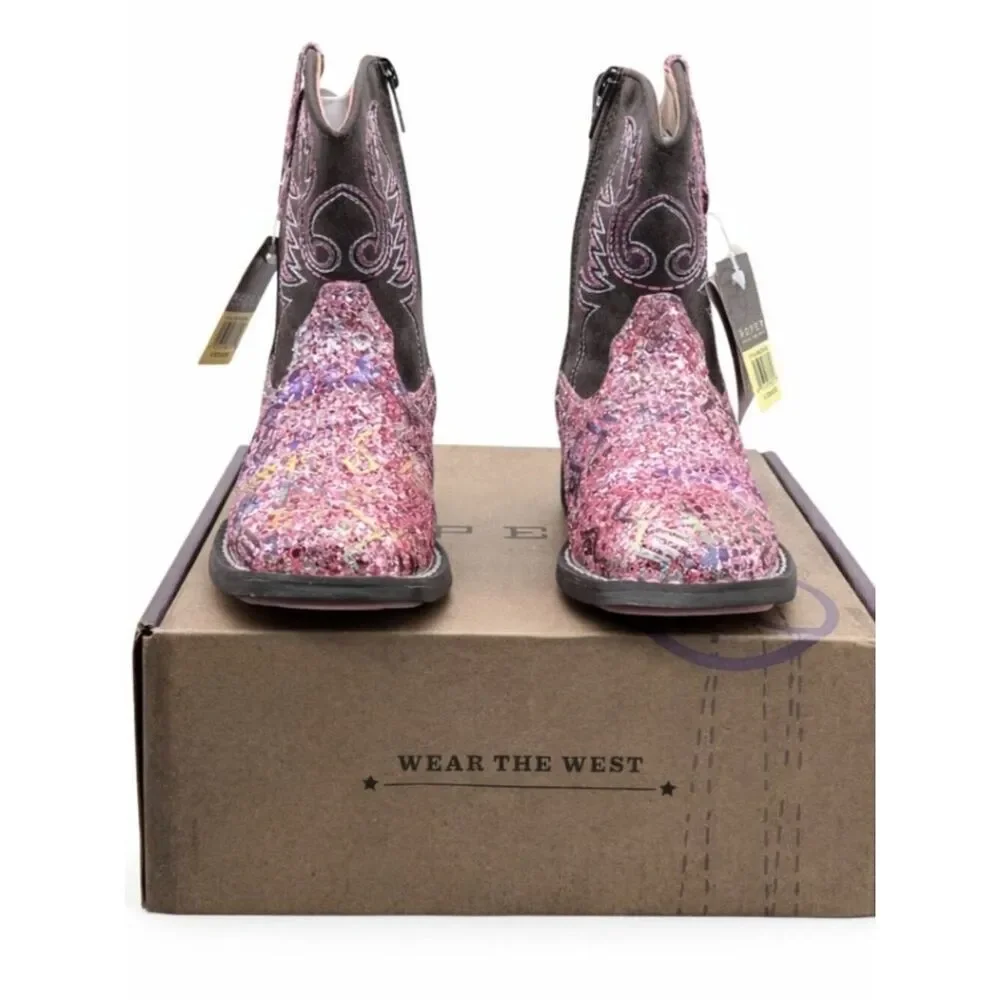 Roper Glitter Aztec Toddler Cowgirl Boots Size 6 Pink Brown Western